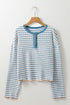 Textured Stripe Ruffle Trim Button Front Henley Top