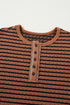 Textured Stripe Ruffle Trim Button Front Henley Top