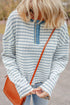 Textured Stripe Ruffle Trim Button Front Henley Top