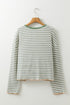 Textured Stripe Ruffle Trim Button Front Henley Top