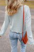Textured Stripe Ruffle Trim Button Front Henley Top