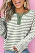 Textured Stripe Ruffle Trim Button Front Henley Top