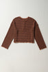 Textured Stripe Ruffle Trim Button Front Henley Top