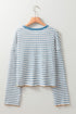 Textured Stripe Ruffle Trim Button Front Henley Top