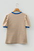 Textured Stripe Short Puff Sleeve Contrast Trim Tee