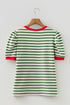 Textured Stripe Short Puff Sleeve Contrast Trim Tee