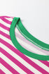 Textured Stripe Short Puff Sleeve Contrast Trim Tee