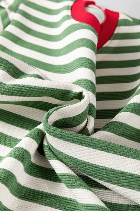 Textured Stripe Short Puff Sleeve Contrast Trim Tee