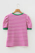 Textured Stripe Short Puff Sleeve Contrast Trim Tee