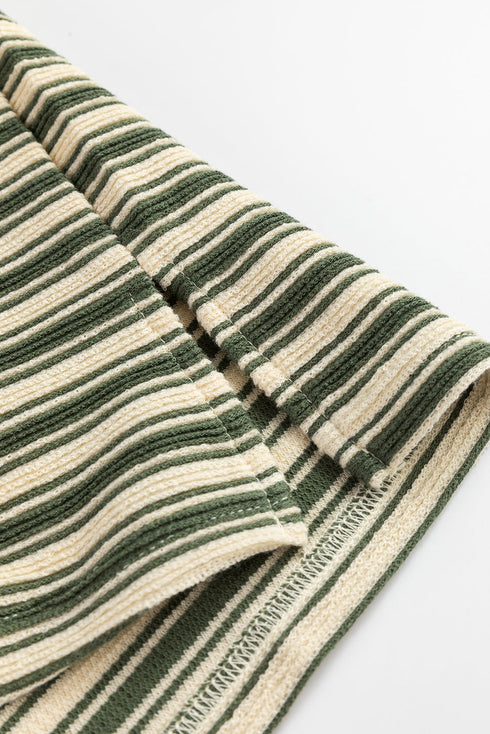 Textured Stripe Side Slit Crew Neck Casual Shirt