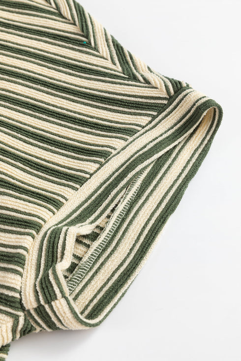 Textured Stripe Side Slit Crew Neck Casual Shirt