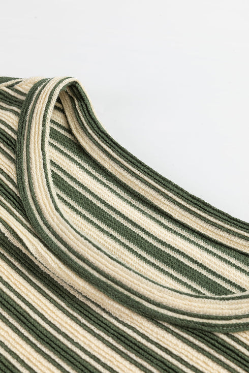 Textured Stripe Side Slit Crew Neck Casual Shirt