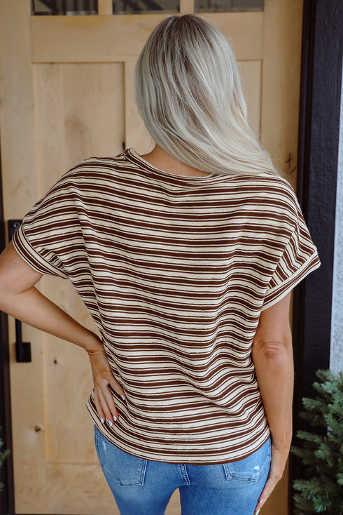 Textured Stripe Side Slit Crew Neck Casual Shirt