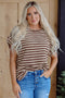 Textured Stripe Side Slit Crew Neck Casual Shirt