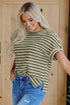 Textured Stripe Side Slit Crew Neck Casual Shirt
