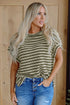 Textured Stripe Side Slit Crew Neck Casual Shirt