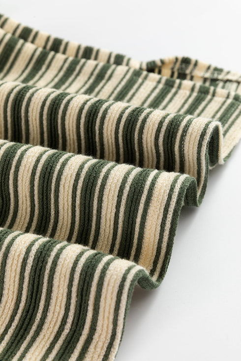 Textured Stripe Side Slit Crew Neck Casual Shirt