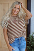 Textured Stripe Side Slit Crew Neck Casual Shirt