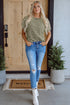 Textured Stripe Side Slit Crew Neck Casual Shirt