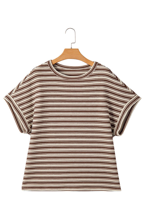 Textured Stripe Side Slit Crew Neck Casual Shirt