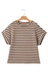 Textured Stripe Side Slit Crew Neck Casual Shirt