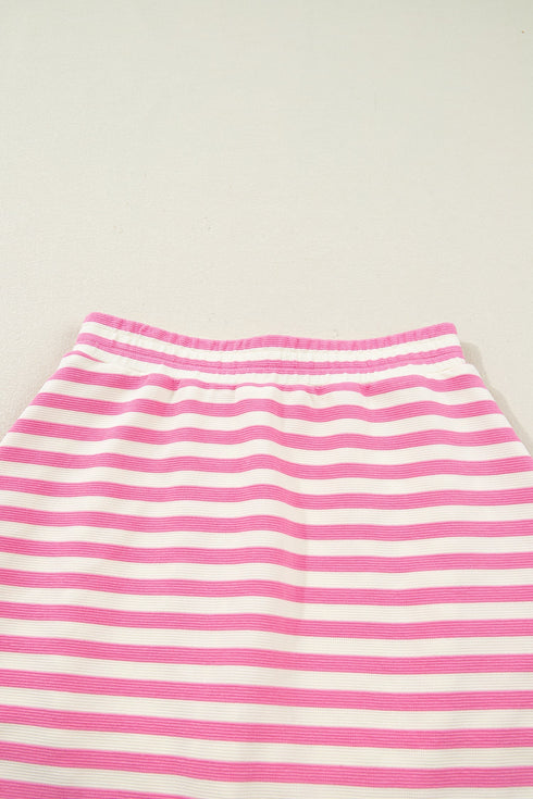 Textured Stripe Sleeveless Zip Collar Accent Trim Two Piece Dress