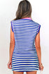 Textured Stripe Sleeveless Zip Collar Accent Trim Two Piece Dress