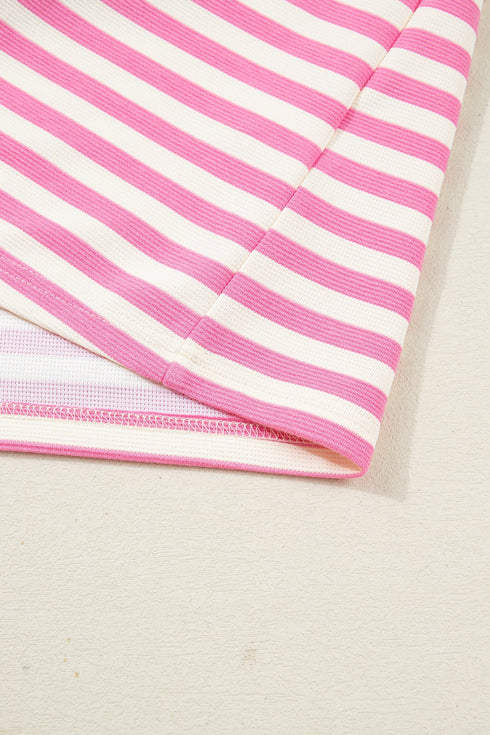 Textured Stripe Sleeveless Zip Collar Accent Trim Two Piece Dress