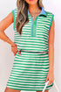 Textured Stripe Sleeveless Zip Collar Accent Trim Two Piece Dress
