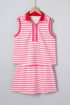 Textured Stripe Sleeveless Zip Collar Accent Trim Two Piece Dress