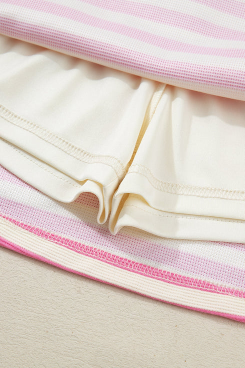 Textured Stripe Sleeveless Zip Collar Accent Trim Two Piece Dress