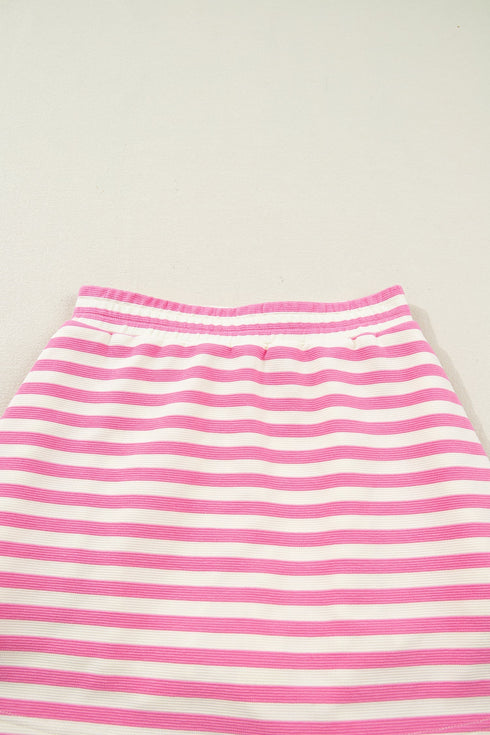 Textured Stripe Sleeveless Zip Collar Accent Trim Two Piece Dress