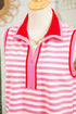 Textured Stripe Sleeveless Zip Collar Accent Trim Two Piece Dress