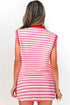 Textured Stripe Sleeveless Zip Collar Accent Trim Two Piece Dress