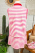 Textured Stripe Sleeveless Zip Collar Accent Trim Two Piece Dress