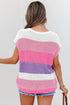 Textured Stripe Split Neck Cap Sleeve Knit Top