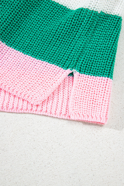 Textured Stripe Split Neck Cap Sleeve Knit Top