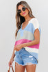 Textured Stripe Split Neck Cap Sleeve Knit Top