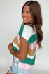 Textured Stripe Split Neck Cap Sleeve Knit Top