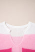 Textured Stripe Split Neck Cap Sleeve Knit Top