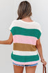 Textured Stripe Split Neck Cap Sleeve Knit Top