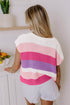 Textured Stripe Split Neck Cap Sleeve Knit Top