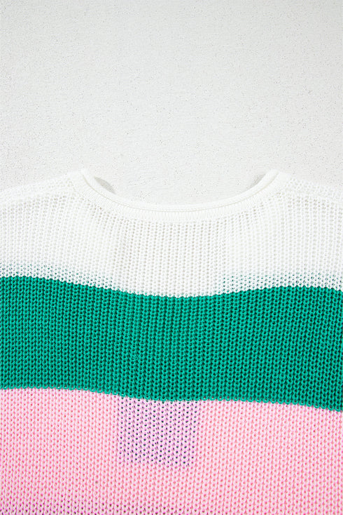 Textured Stripe Split Neck Cap Sleeve Knit Top