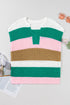 Textured Stripe Split Neck Cap Sleeve Knit Top