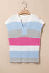 Textured Stripe Split Neck Cap Sleeve Knit Top
