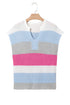 Textured Stripe Split Neck Cap Sleeve Knit Top