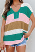 Textured Stripe Split Neck Cap Sleeve Knit Top