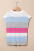 Textured Stripe Split Neck Cap Sleeve Knit Top