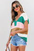 Textured Stripe Split Neck Cap Sleeve Knit Top