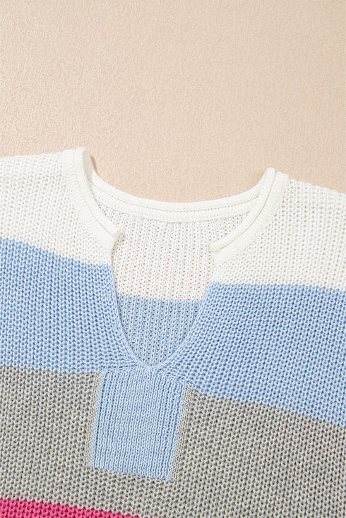 Textured Stripe Split Neck Cap Sleeve Knit Top